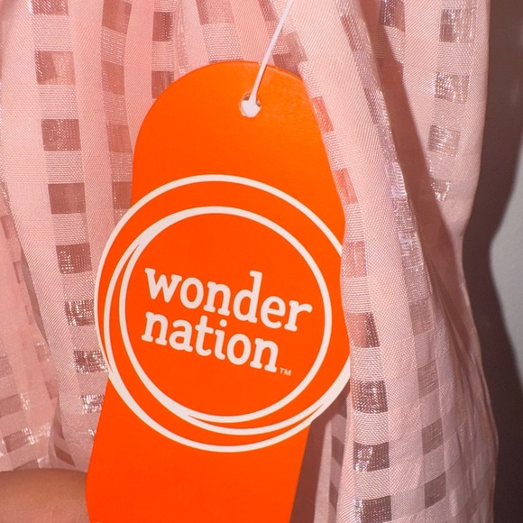 NWT Wonder Nation Girls 3T OrangeSequin Gingham Spring Dress Short Sleeve Ruffle - Picture 6 of 13